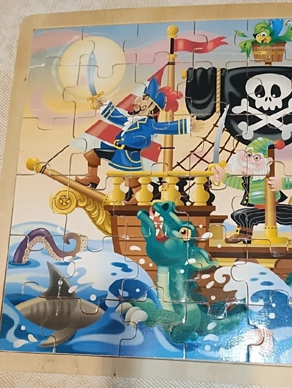 Melissa & Doug Pirate Ship Jigsaw Puzzle - Colorful Blue & Green VGC.